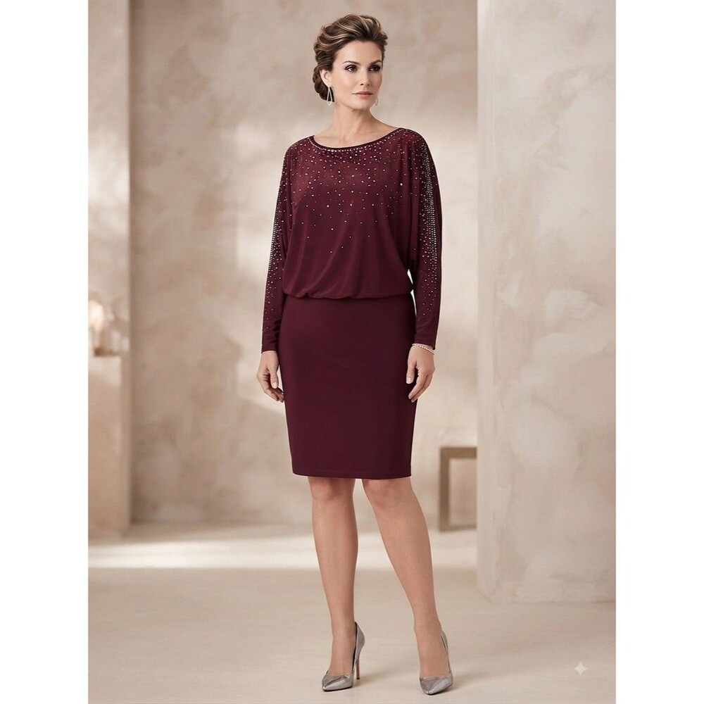 White House Black Market Burgundy Rhinestone Blouson Dress
